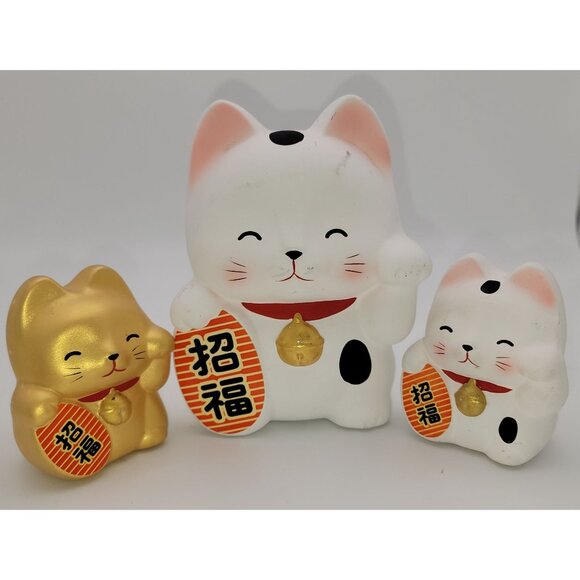 Set Of 3 Maneki Neko Lucky Cat Coin Banks - Picture 1 of 9